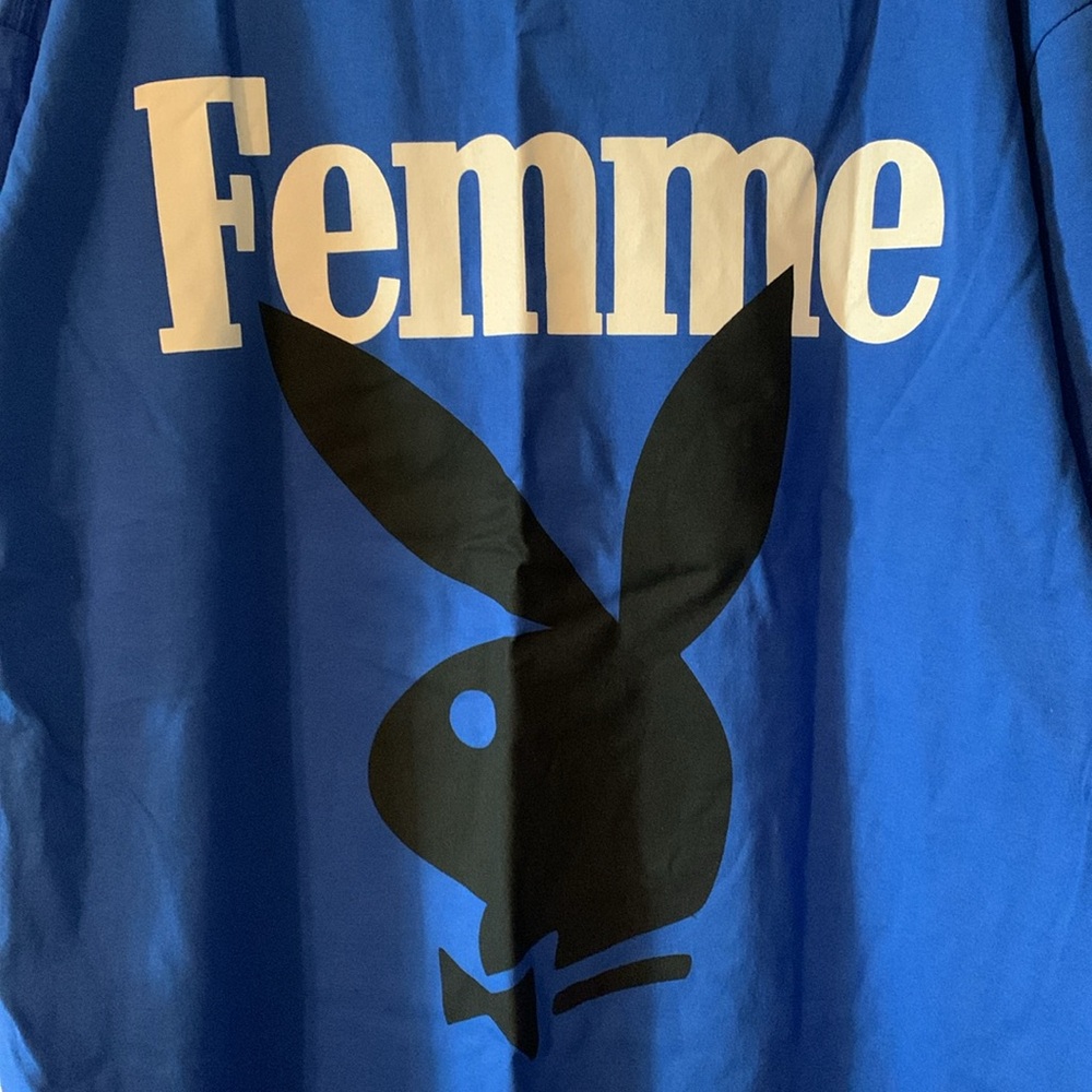 NWT Playboy Bunny X Homme + Femme Short Sleeve Shirt Blue - Picture 7 of 7